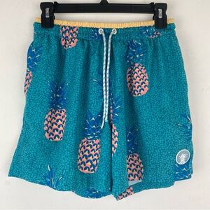Chubbies size Small Men’s Teal Pineapple Print Beach Swim Trunks Shorts *Flaws